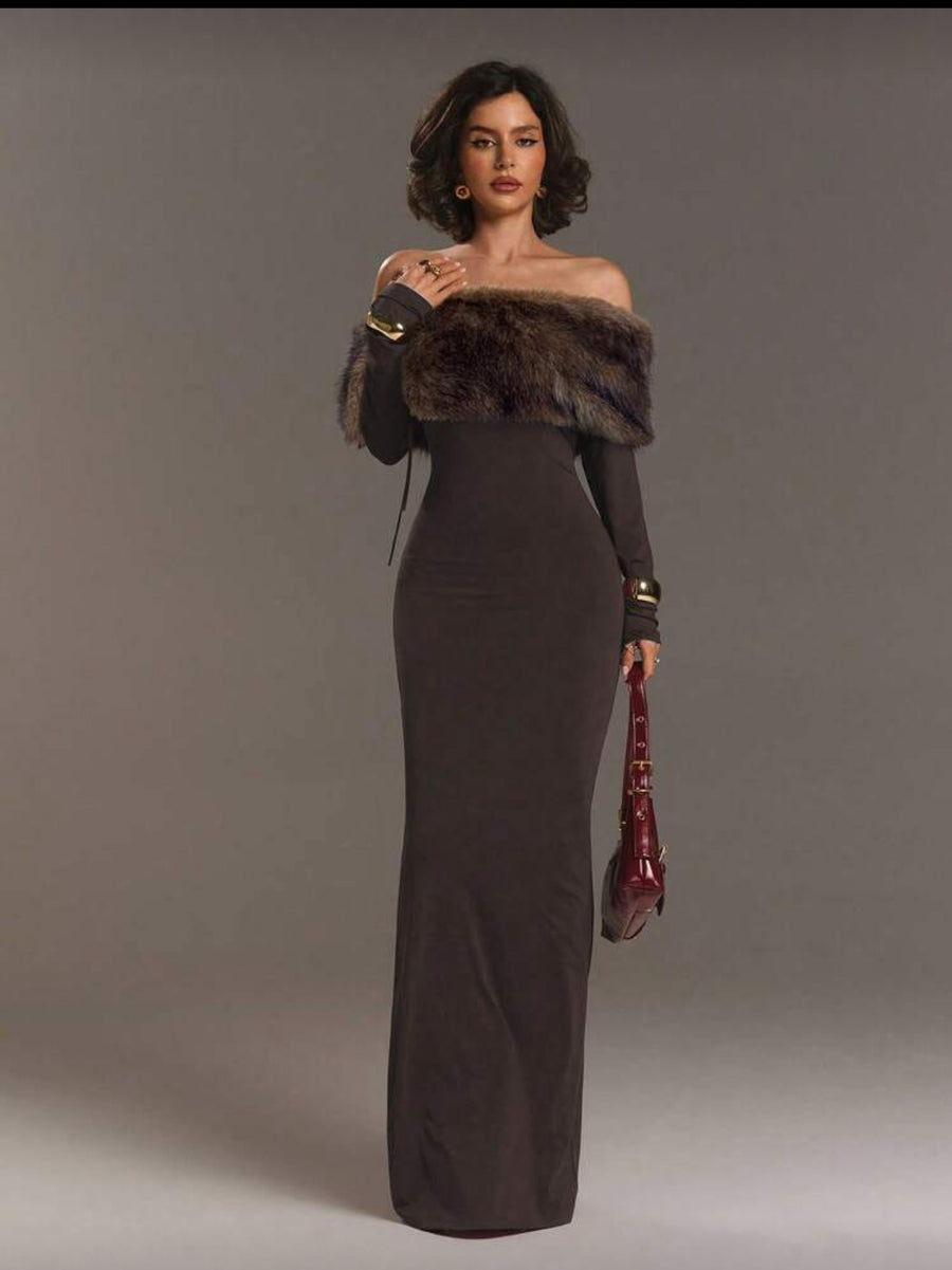 VESTIDO AJUSTADO LARGO CON OPENSHOULDERS 3 CLRS