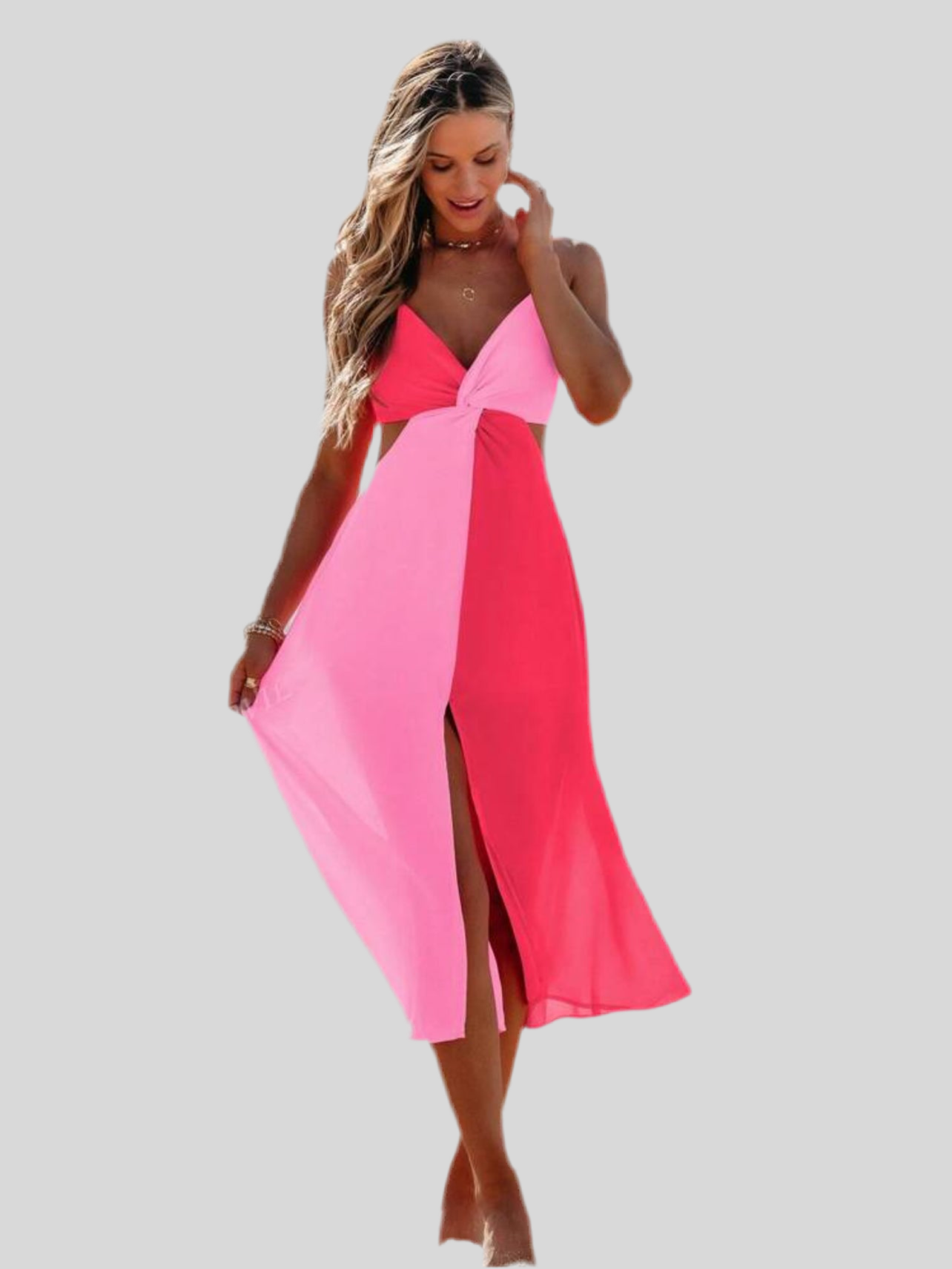 VESTIDO BICOLOR ROSA TIRANTES