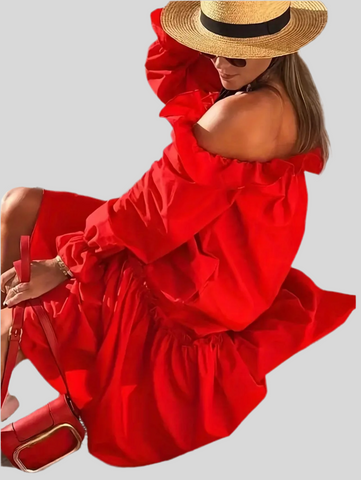 VESTIDO MIDI AMPLIO VOLANTES 2 CLRS