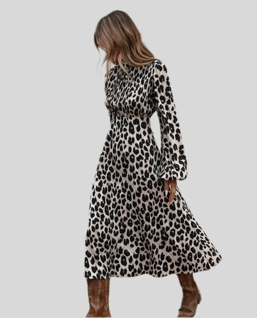 ANIMAL PRINT DRESS WITH BOX NECKLINE