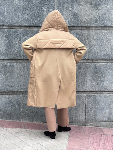 Superlight nylon and knit hooded coat