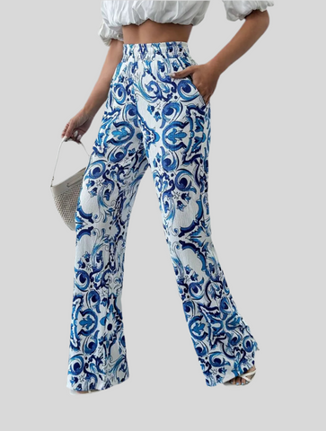 PANTALÓN ESTAMPADO EN AZULES CINTURA ELÁSTICA