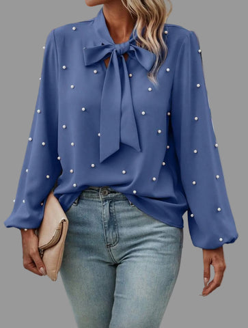 CAMISA CON LAZADA Y PERLAS 10 CLRS