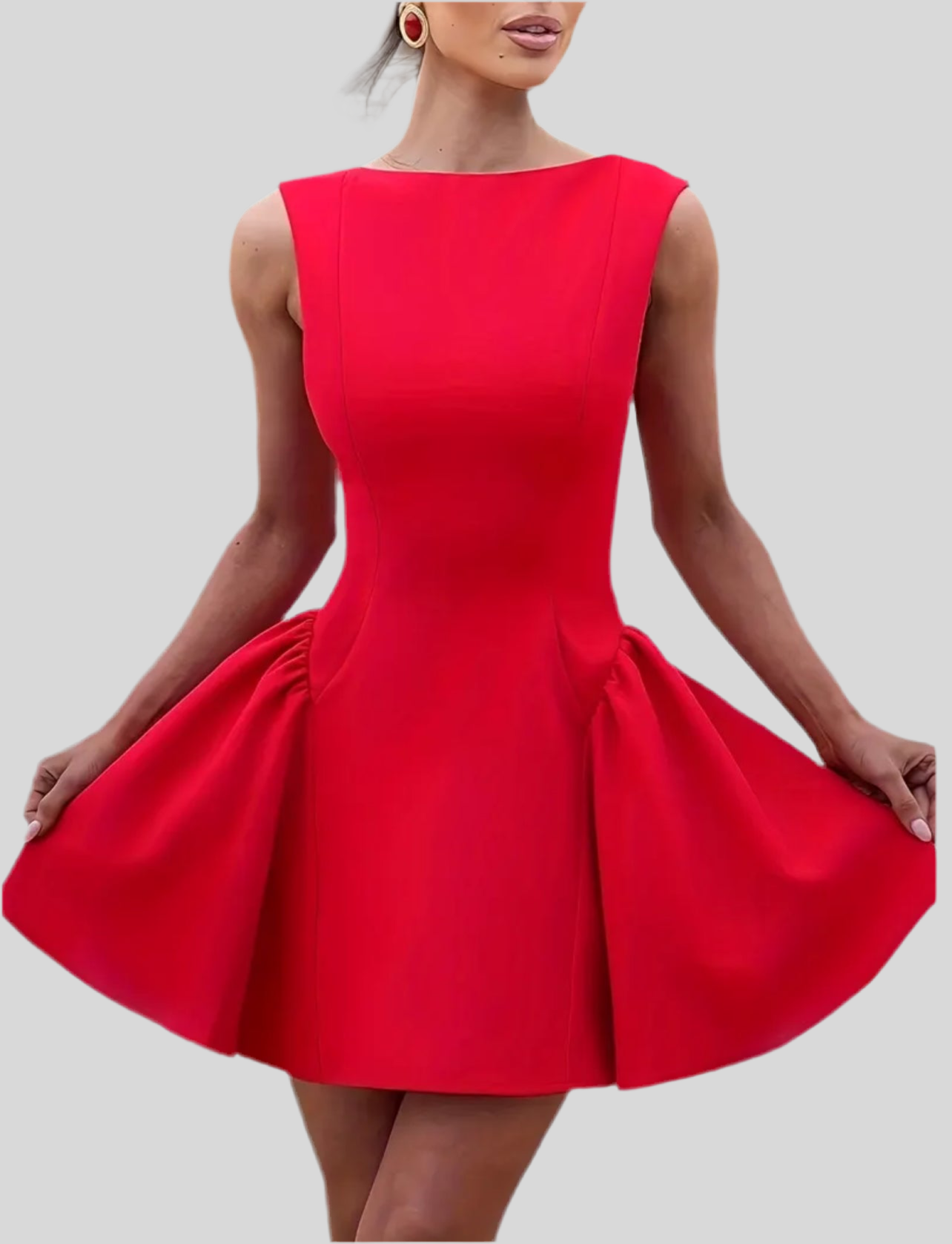 RED DRESS WITH FLARE BACK NECKLINE