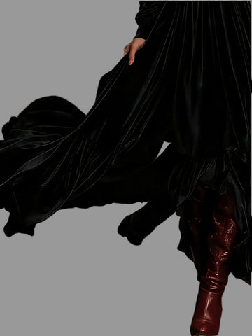 VESTIDO LARGO DE TERCIOPELO PANELADO 6 CLRS