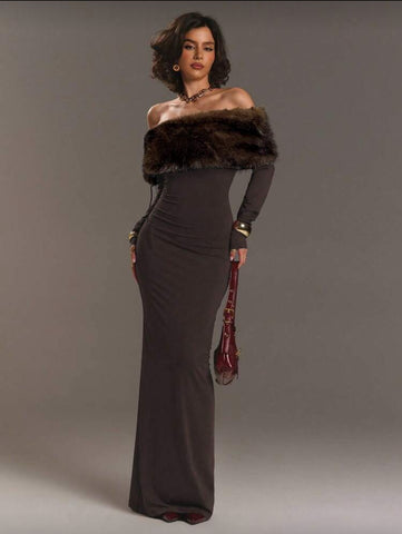 VESTIDO AJUSTADO LARGO CON OPENSHOULDERS 3 CLRS