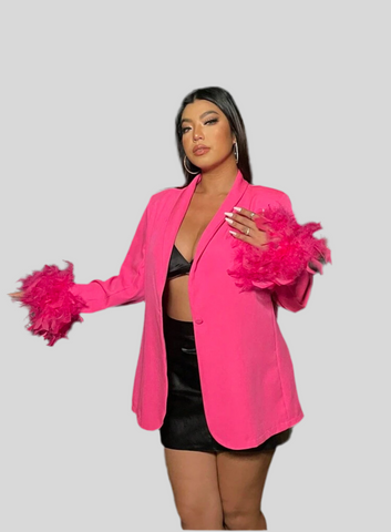 CHAQUETA OVERSIZE CEREMONIA CON PLUMAS