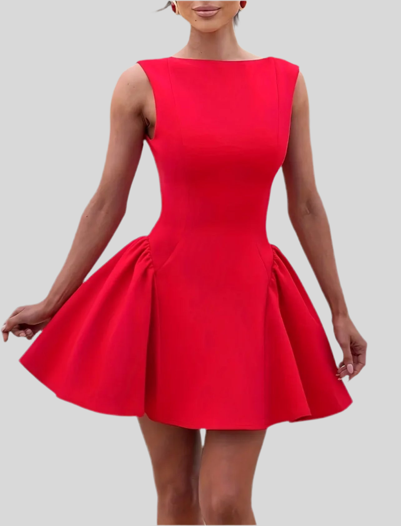 RED DRESS WITH FLARE BACK NECKLINE