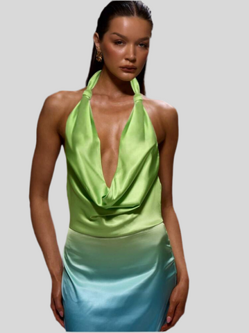 VESTIDO DE SATÉN DEGRADEE ATADO AL CUELLO
