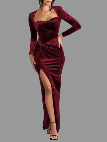 VESTIDO LARGO DE TERCIOPELO ENTALLADO 7 CLRS