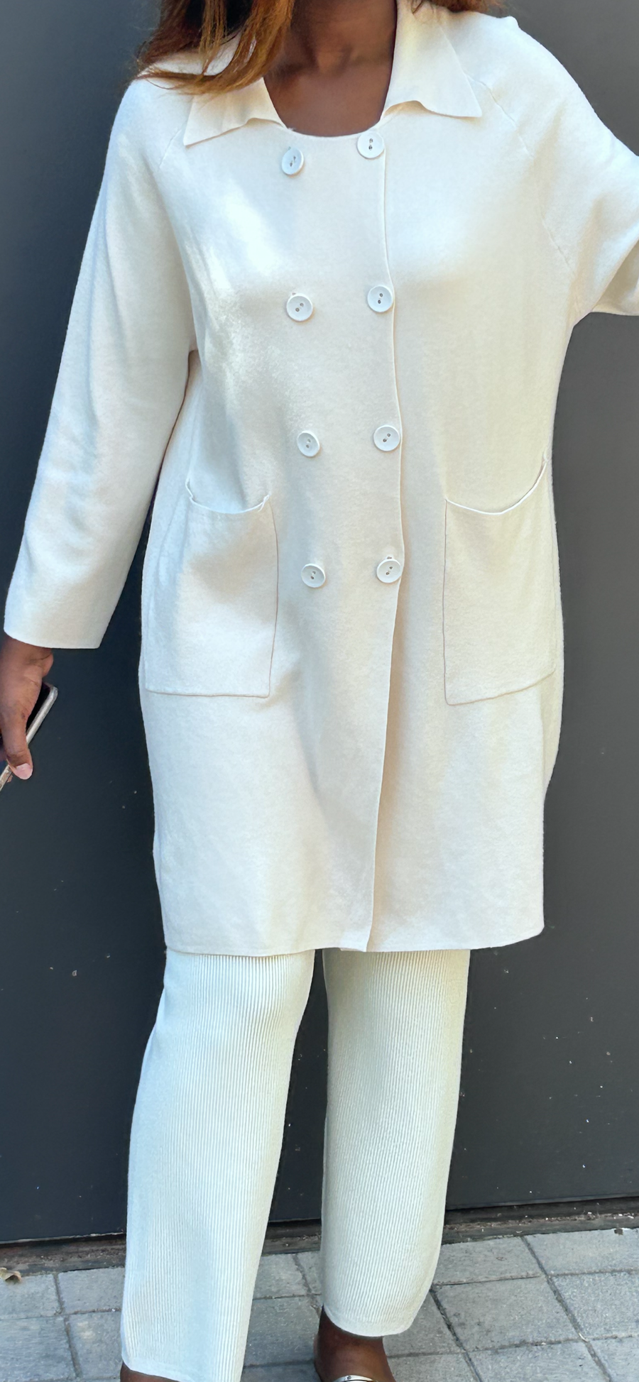 Two-piece long jacket knitted set