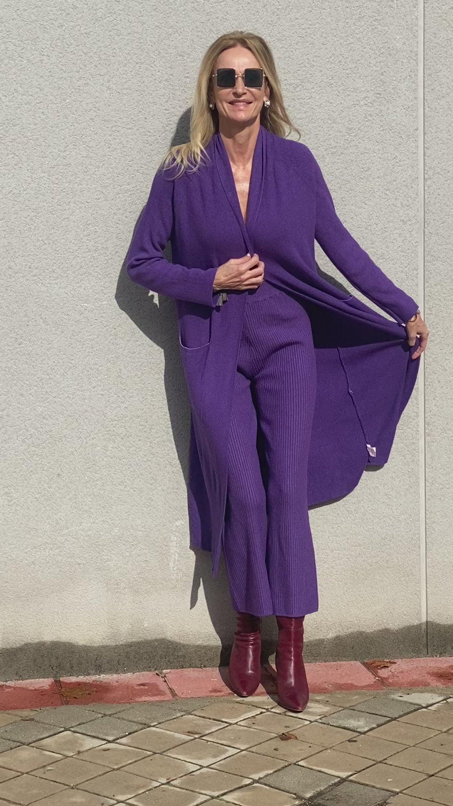 Two-piece long jacket knitted set