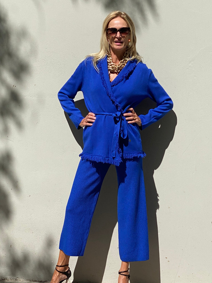 Conjunto de dos piezas de punto de chaqueta y pantalón