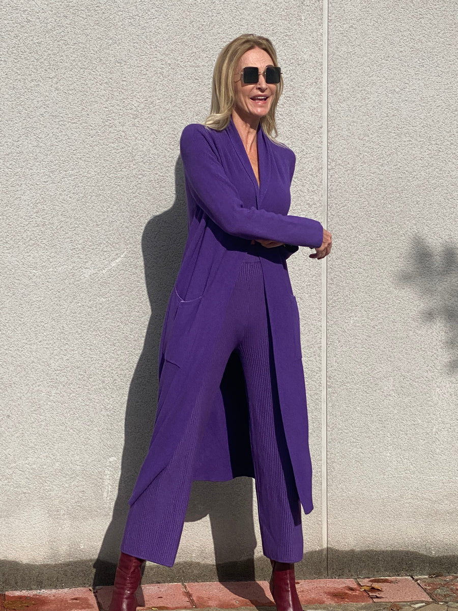 Two-piece long jacket knitted set
