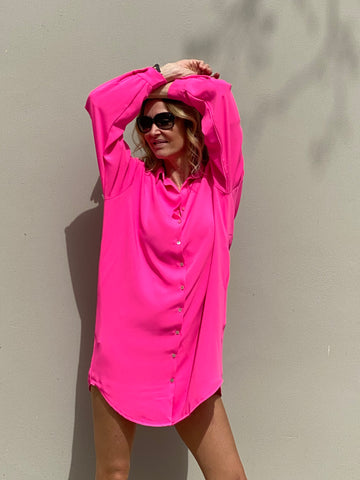 LIMA dress in fluor pink LIMITED EDITION smooth polyester fabric 