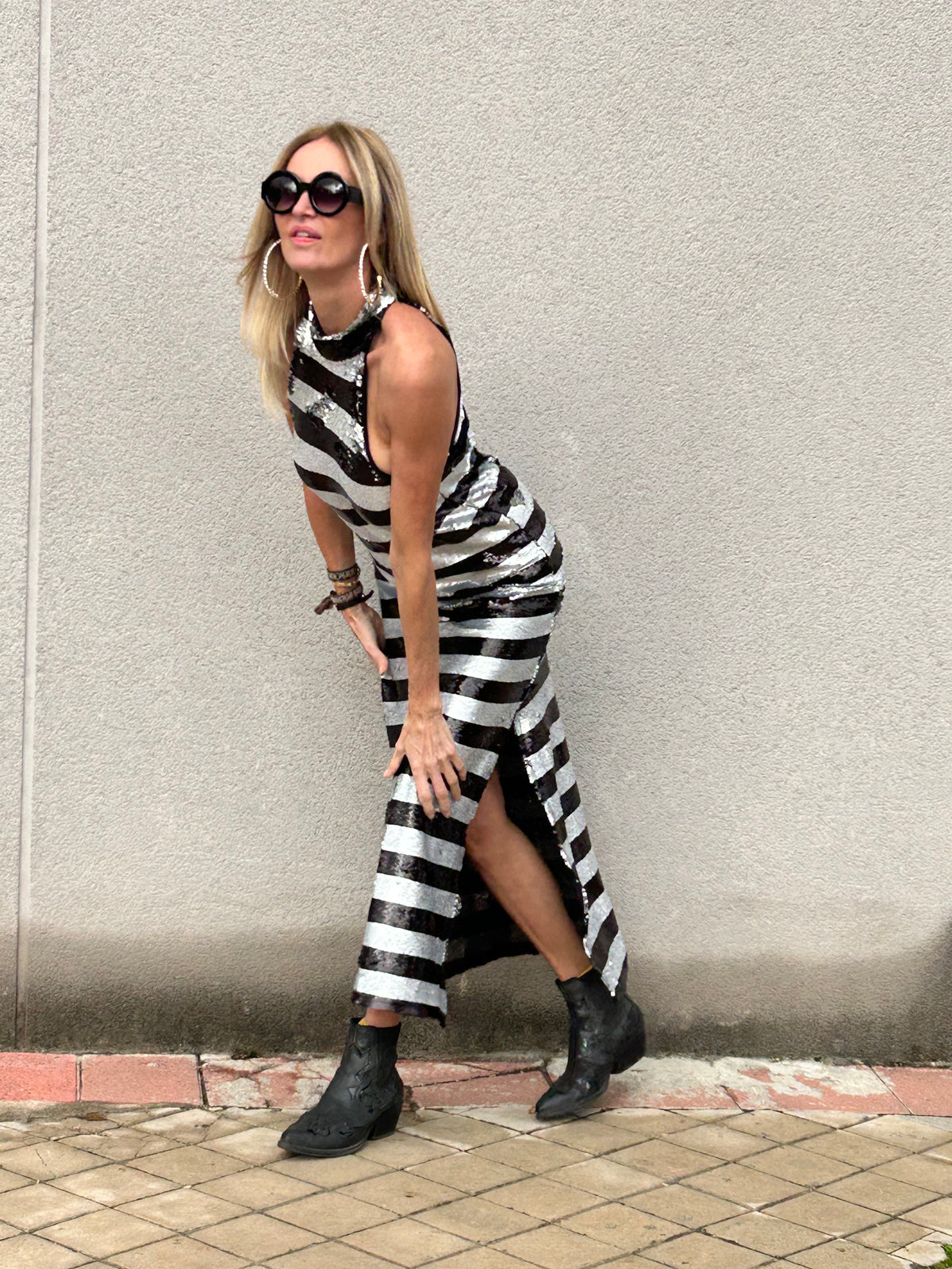 Long striped sequin dress