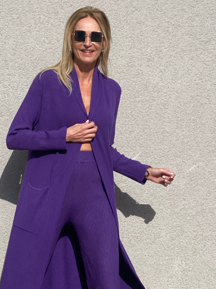 Two-piece long jacket knitted set
