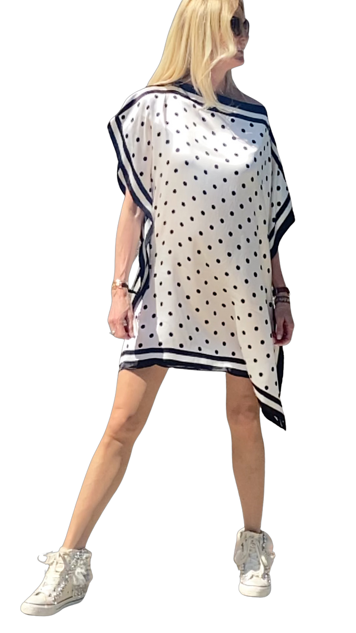 Kaftán BELLA DOTS BLANCO de seda EDICIÓN LIMITADA The Thannac Silk Collection