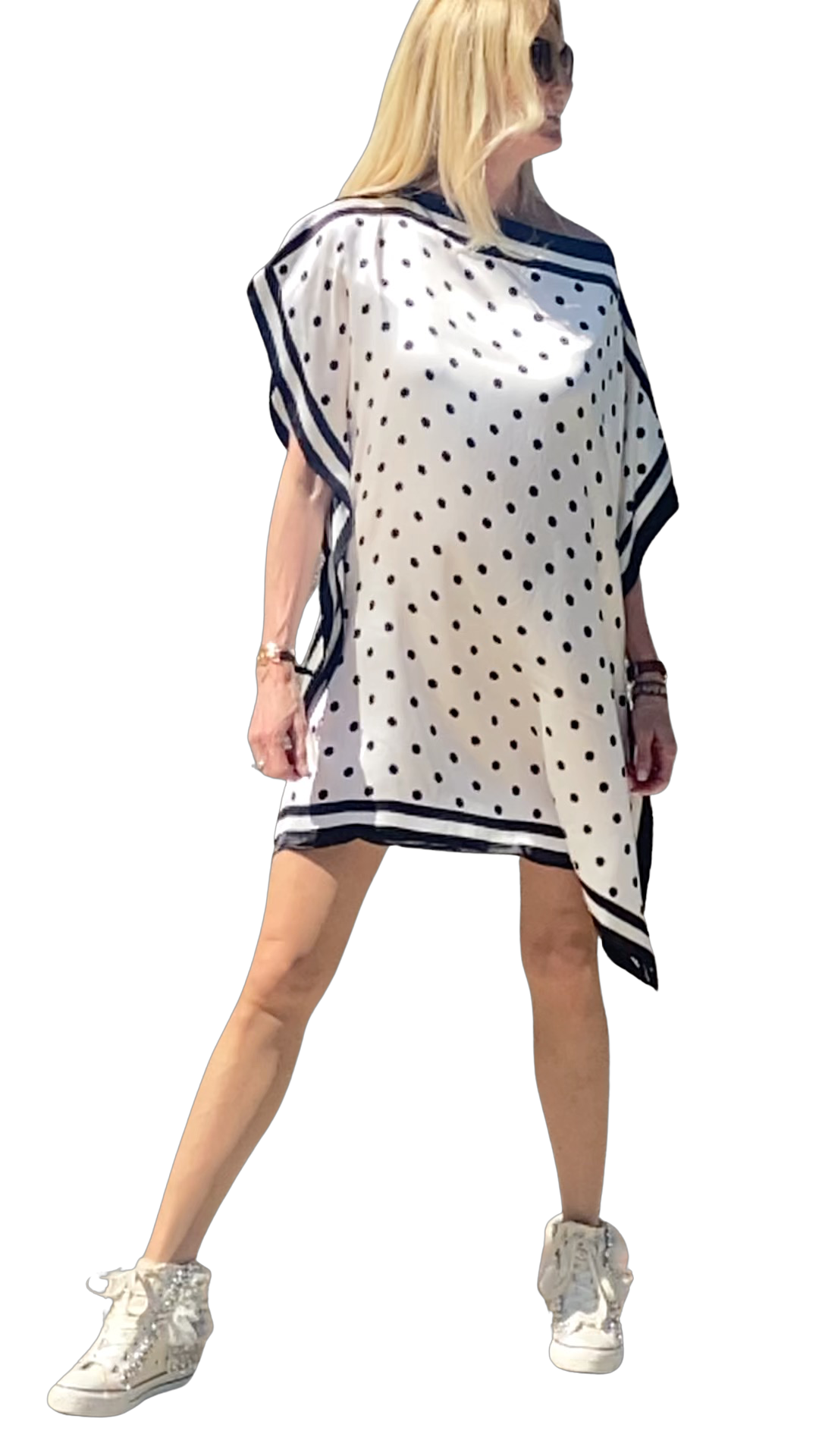 Kaftán BELLA DOTS BLANCO de seda EDICIÓN LIMITADA The Thannac Silk Collection