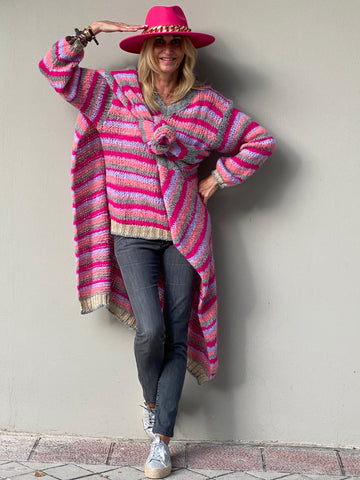 Set of long cardigan and multicolored sweater