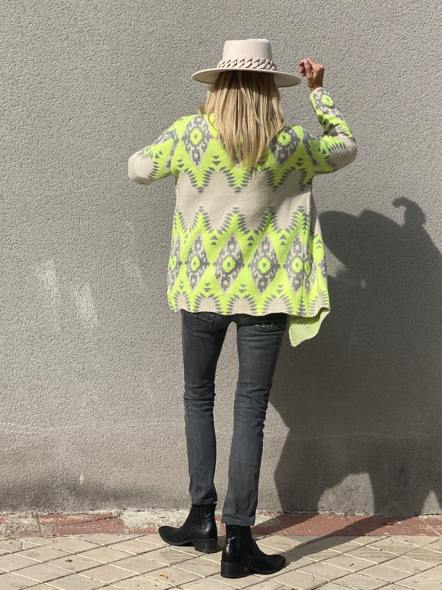 Fluorescent cardigan and sweater set