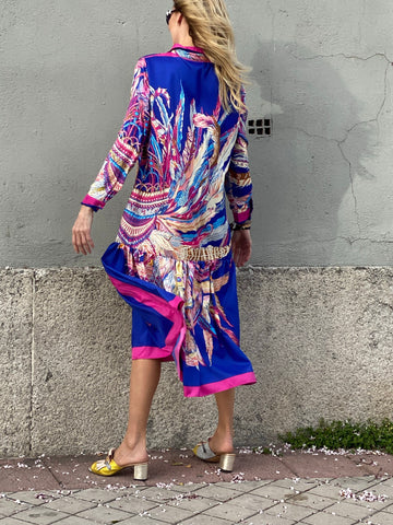LIMITED EDITION BLUE FEATHER BIKO DRESS The Silk Collection 