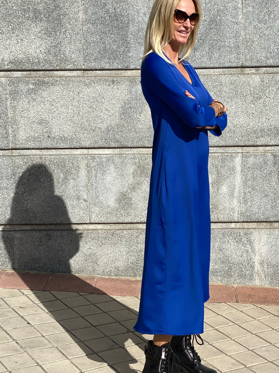 Vestido TESS largo escote uve poliéster EXCLUSIVO