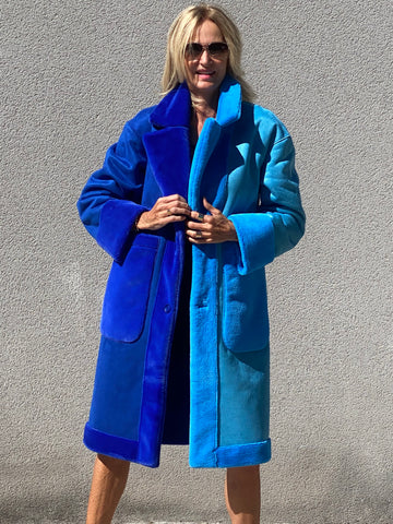 Two-tone reversible straight faux fur coat