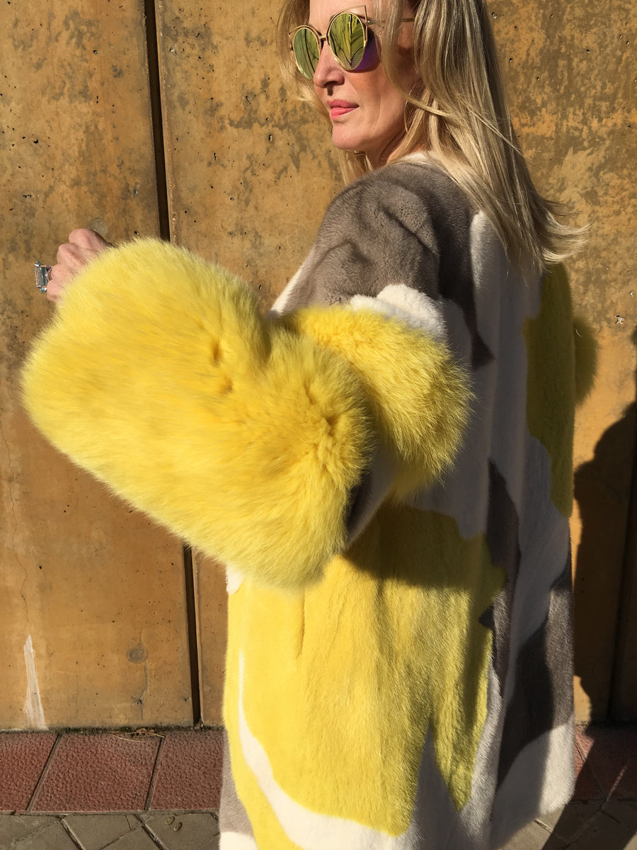 Mink coat with fox sleeves