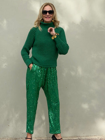 Set of soft and thick knit sweater and sequined pants