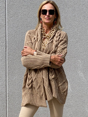 Chaqueta de punto gordo suave camel