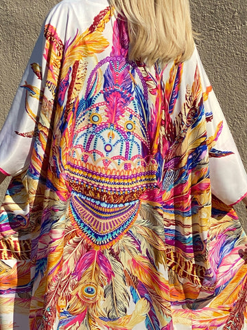 Kimono NEW YORK PLUMAS MARFIL EDICIÓN LIMITADA The Thannac Silk Collection