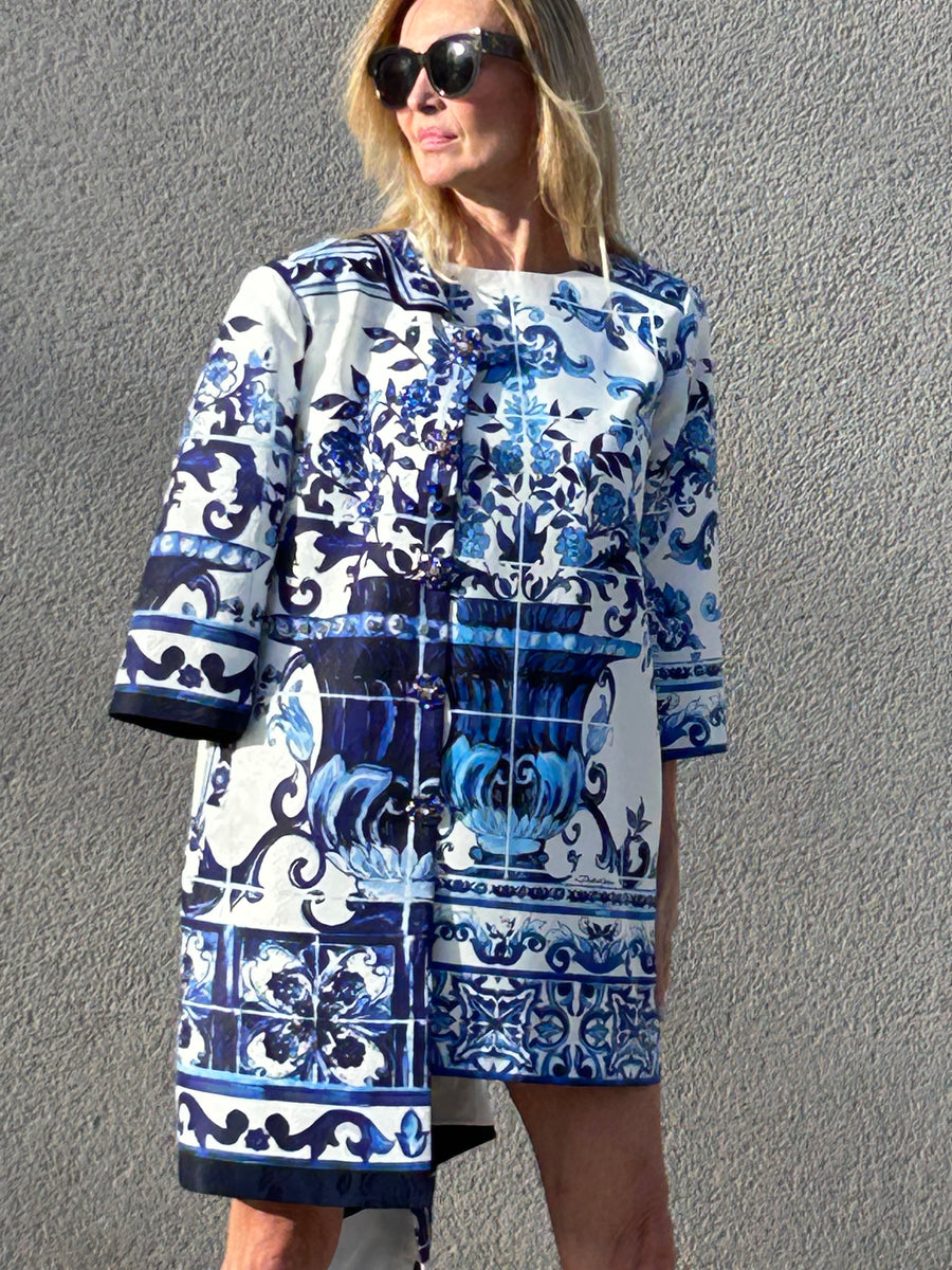 Set of ceremony coat printed with crystals and dress