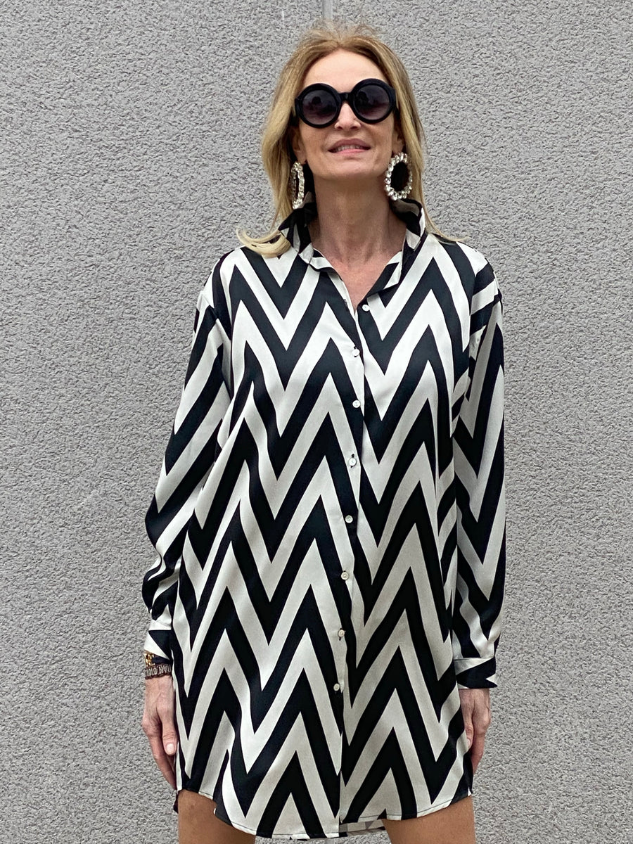 Vestido camisero LIMA ZIG ZAG en satén EDICIÓN LIMITADA EXCLUSIVO DE THANNAC