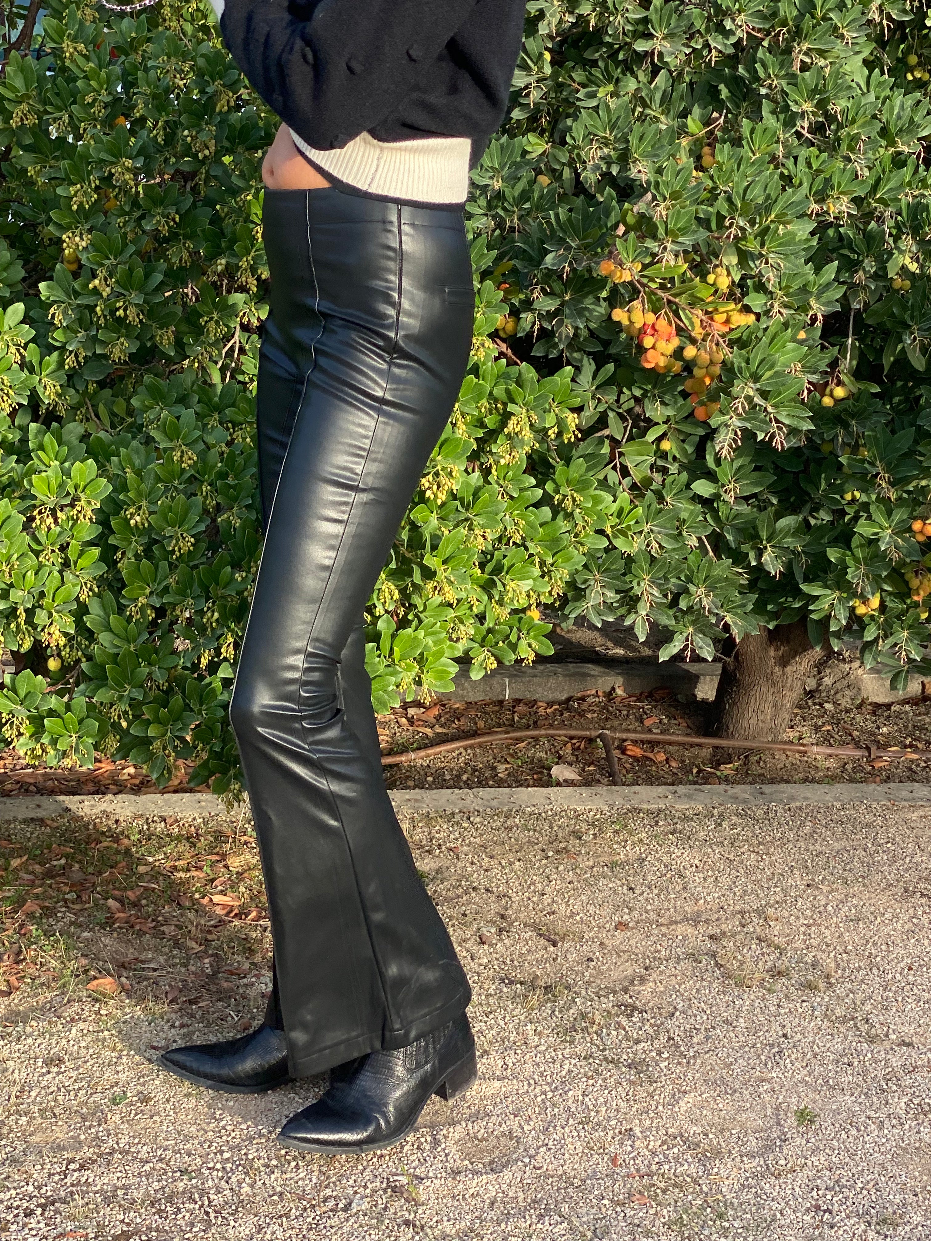 Eco-leather flared trousers
