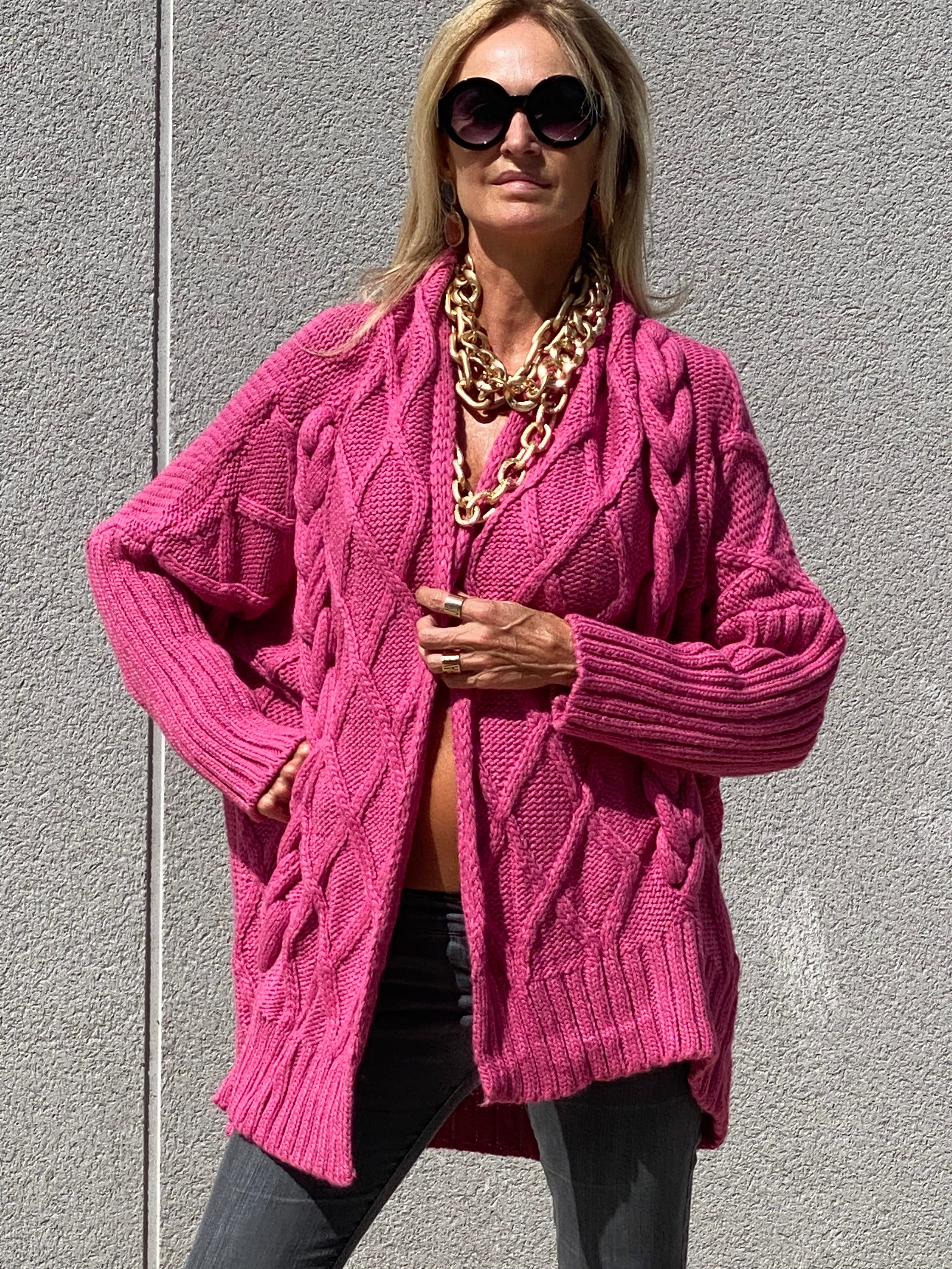 Pink soft chunky knit jacket